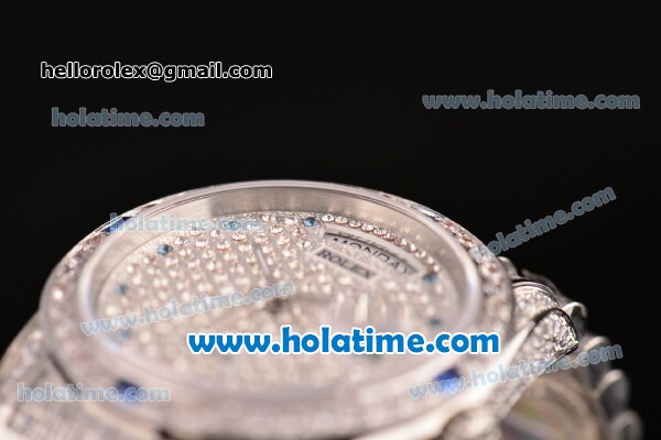 Rolex Day Date Automatic Movement Full Steel with Full Diamond and Blue Diamond Markers - Click Image to Close